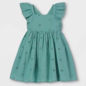 Toddler Girls Cat & Jack Cotton Ruffle Teal Cross Back
Eyelet Dress